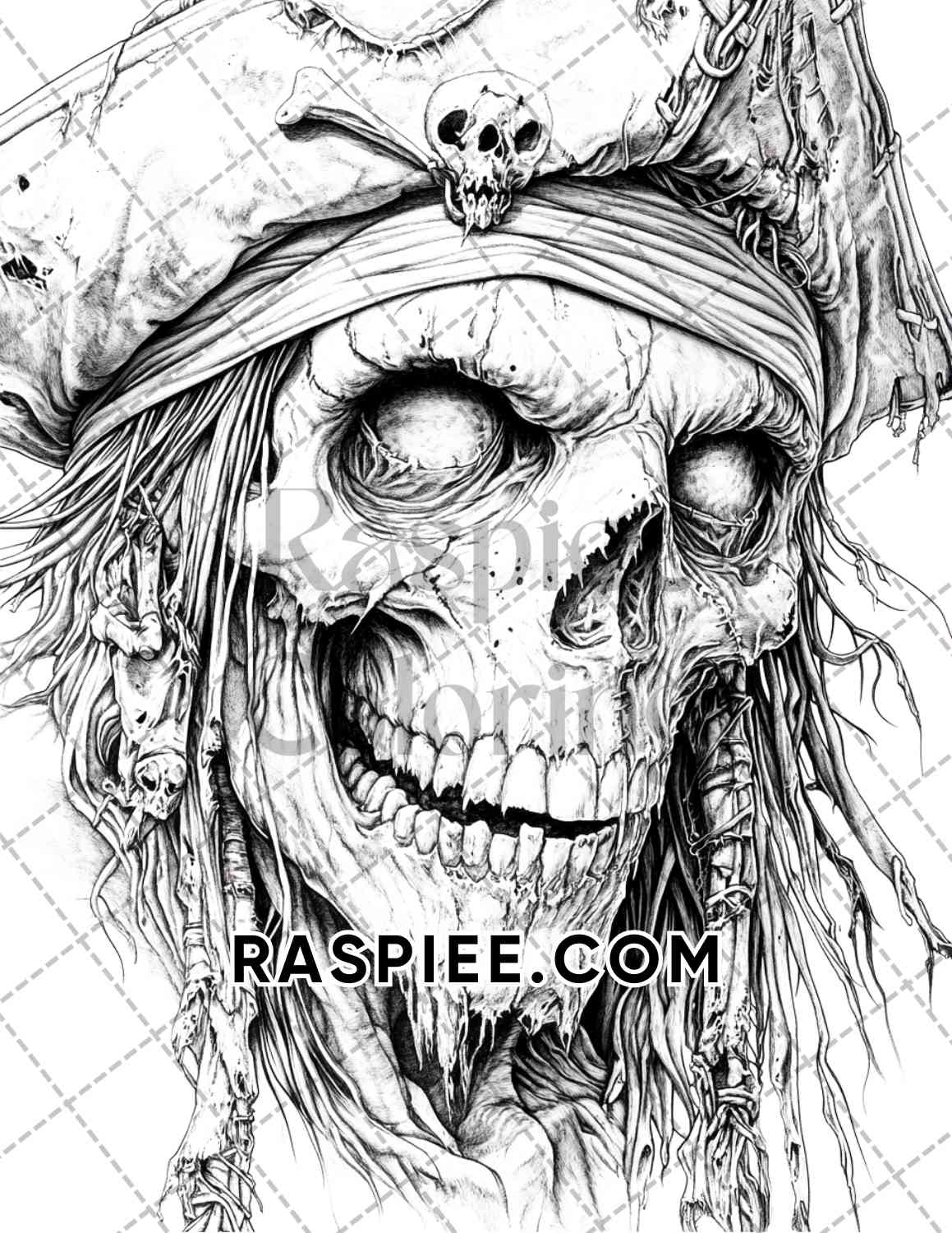 Zombie Pirates Halloween Adult Coloring Pages Printable PDF Instant Download