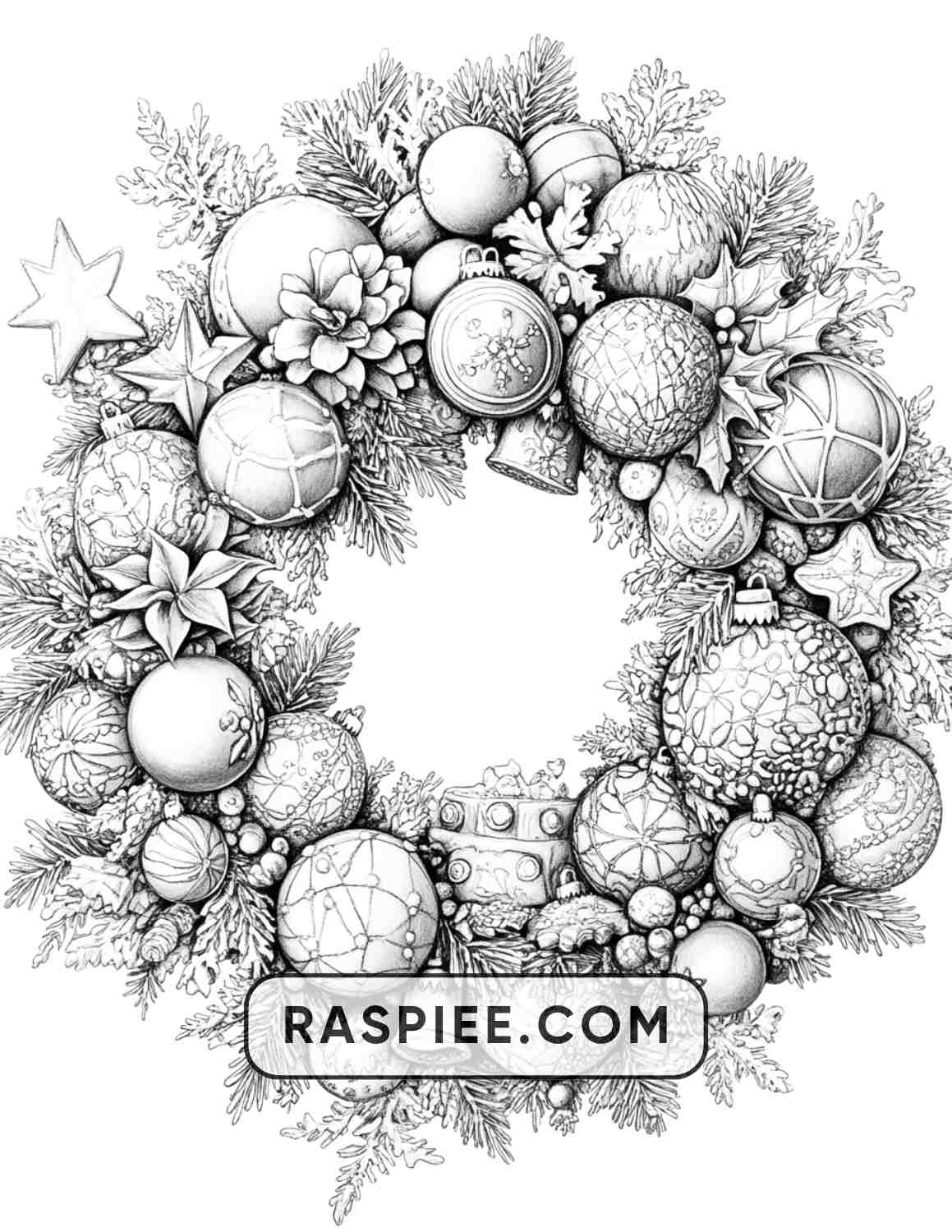 72 Christmas Wreaths Adult Coloring Pages - RASPIEE