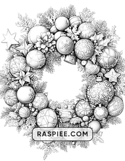 72 Christmas Wreaths Adult Coloring Pages - RASPIEE