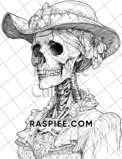 Victorian Zombies Halloween Adult Coloring Pages Printable PDF