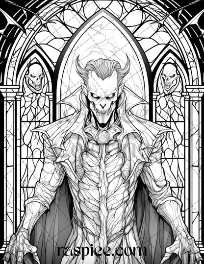 70 Halloween Stained Glass Grayscale Coloring Pages Printable for Adults, PDF File Instant Download