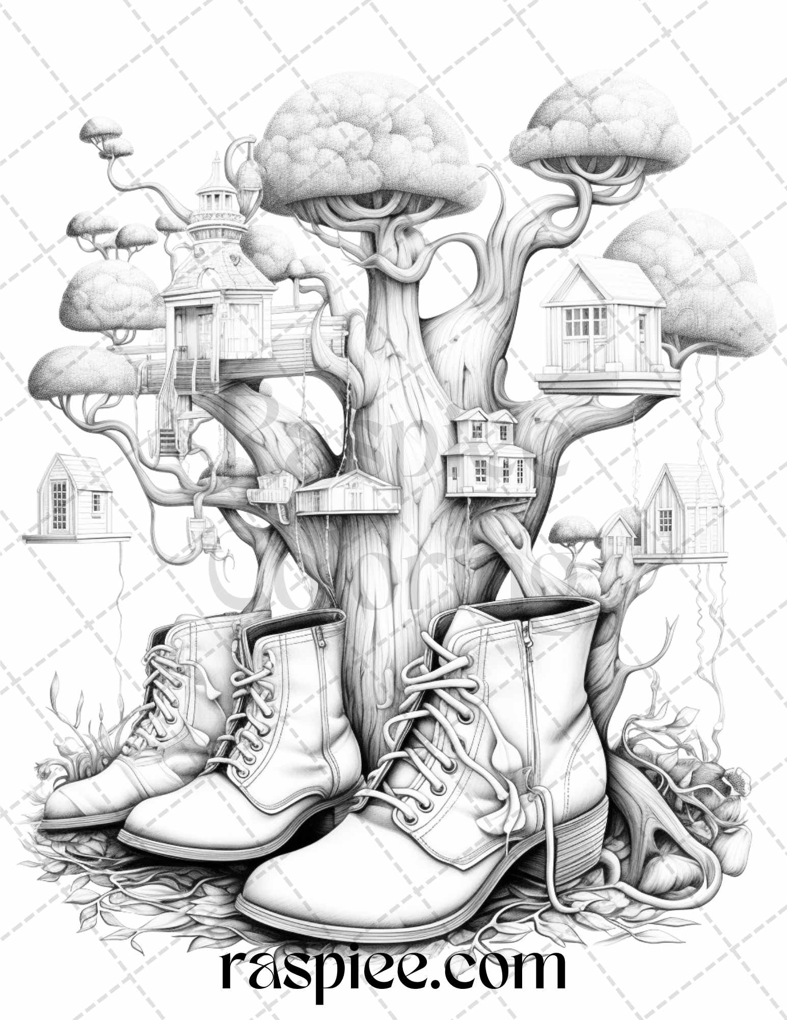 60 Enchanting Surrealism Grayscale Coloring Pages Printable for Adults, PDF File Instant Download - raspiee