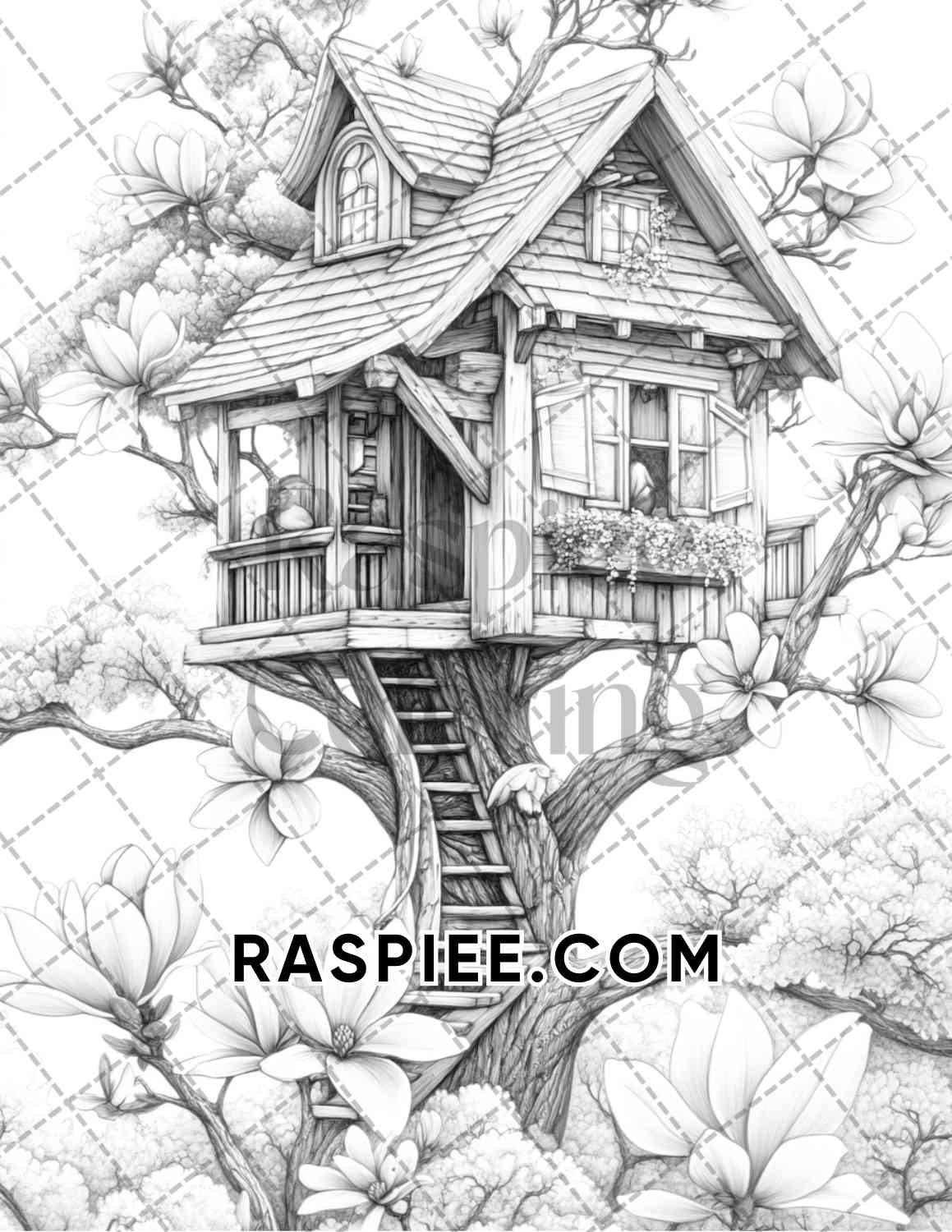 Fantasy Flower Houses Adult Coloring Pages Printable PDF Instant Download