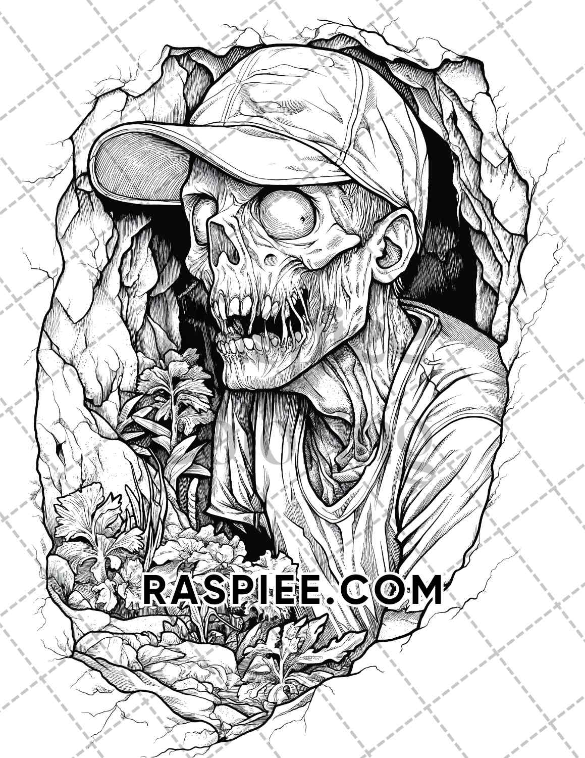 Scary Zombies Halloween Adult Coloring Pages Printable PDF Instant Download