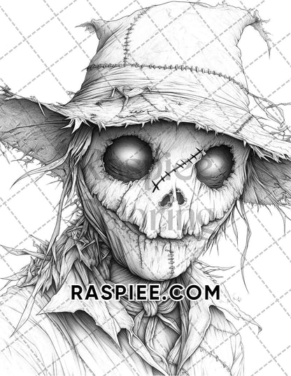 Horror Scarecrow Halloween Adult Coloring Pages Printable PDF Instant Download