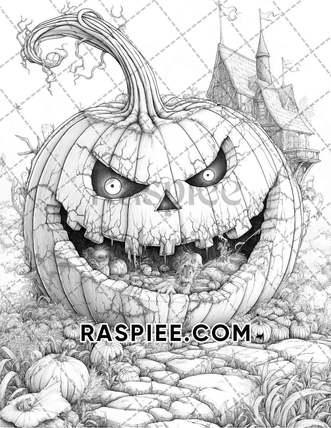 Halloween Surreal Adult Coloring Pages Printable PDF Instant Download - RASPIEE