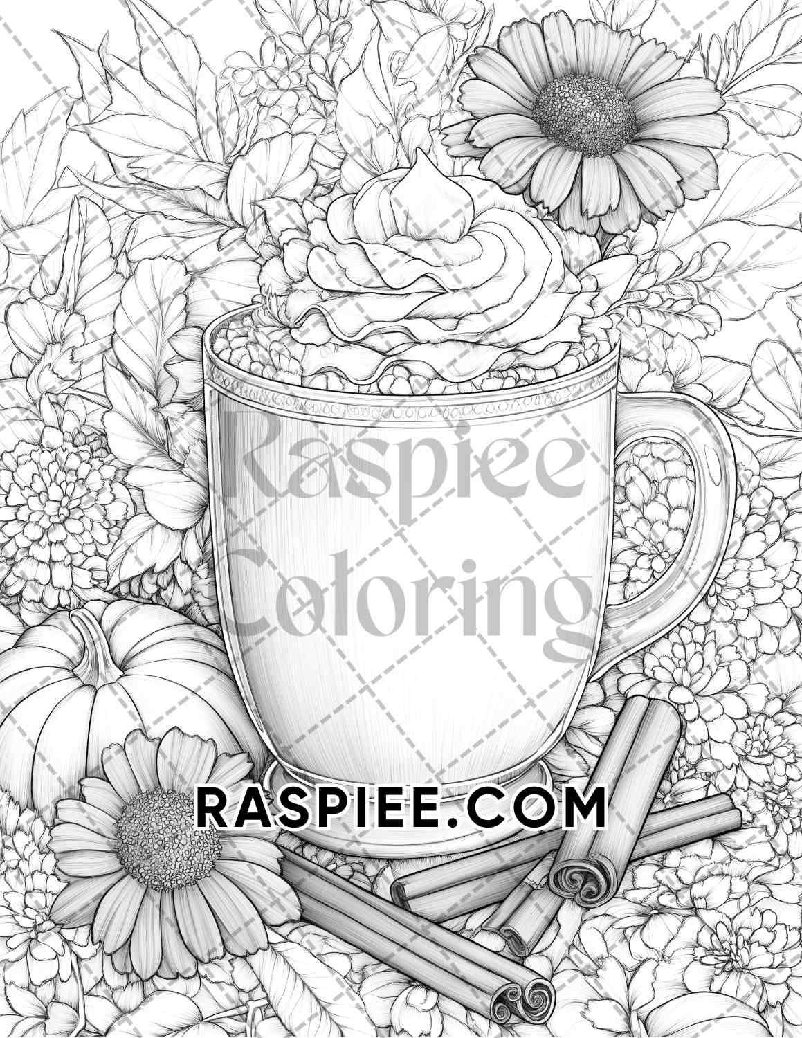 Fall Flowers Adult Coloring Pages Printable PDF Instant Download - RASPIEE