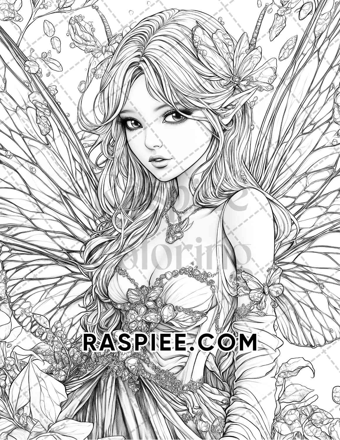 Fairy Beauties Portrait Adult Coloring Pages Printable PDF Instant Download