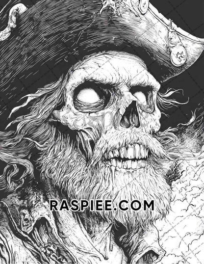 Zombie Pirates Halloween Adult Coloring Pages Printable PDF Instant Download