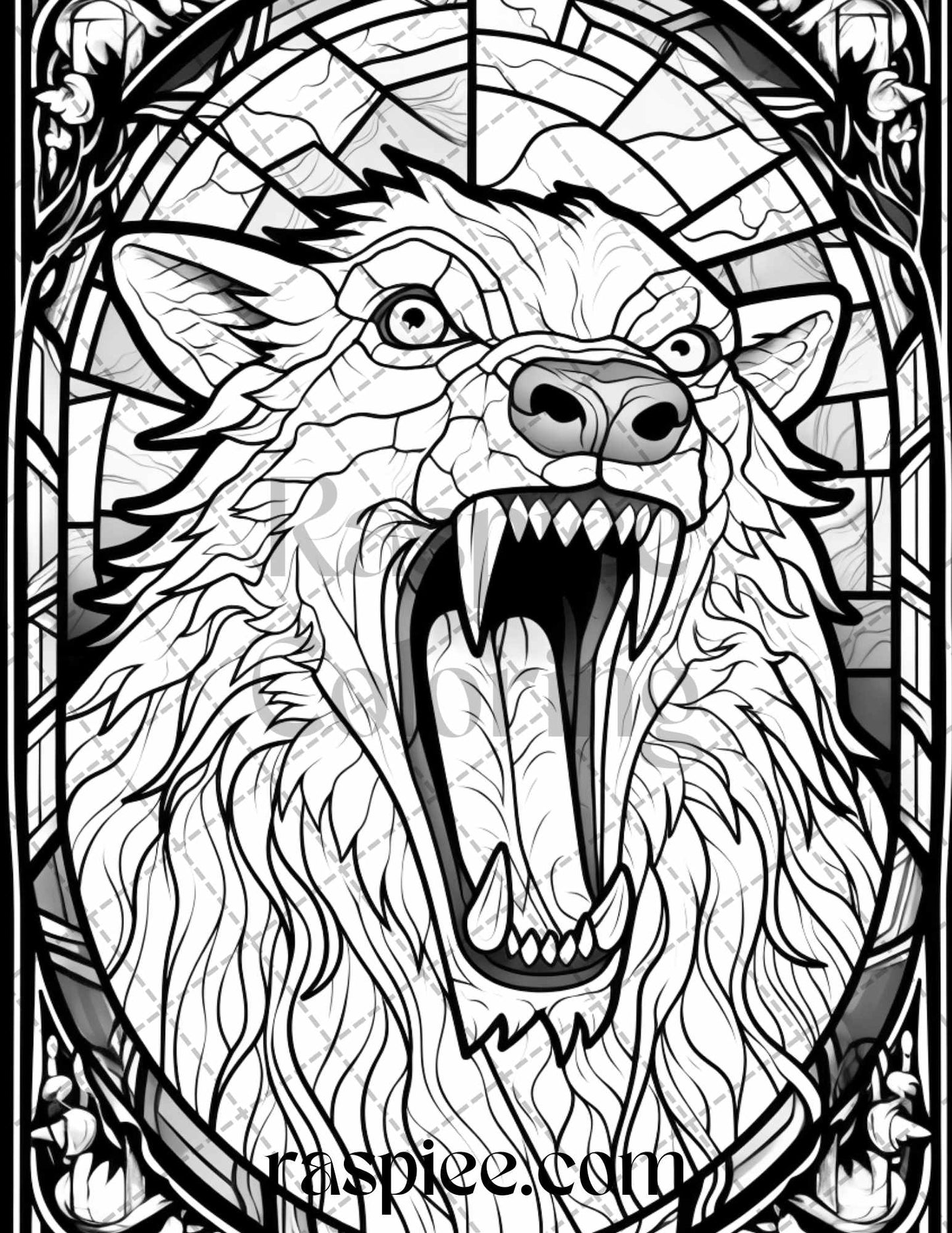 70 Halloween Stained Glass Grayscale Coloring Pages Printable for Adults, PDF File Instant Download