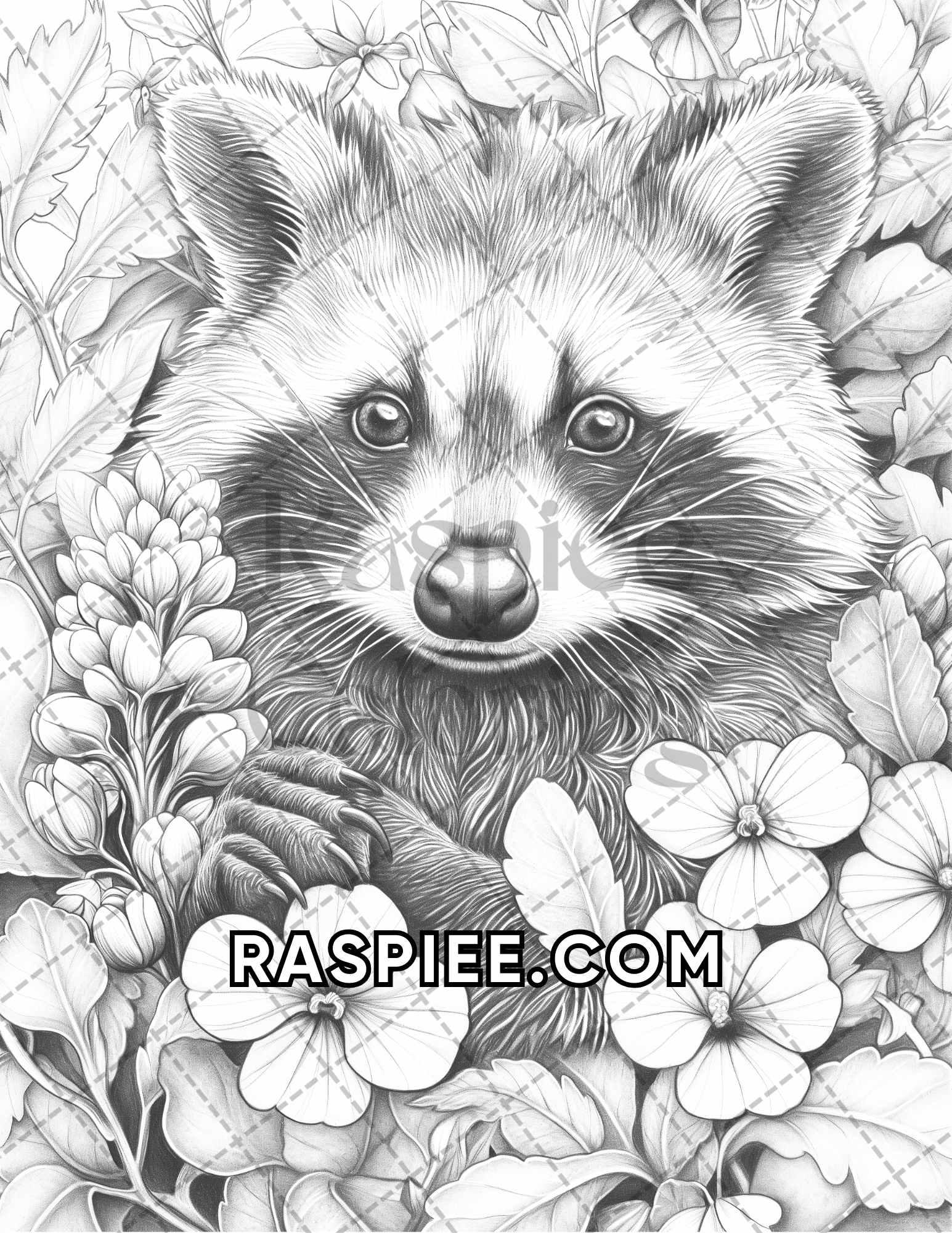 75 Animals in Flowers Grayscale Adult Coloring Pages Printable PDF Instant Download - RASPIEE