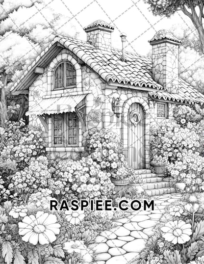 Fantasy Flower Houses Adult Coloring Pages Printable PDF Instant Download