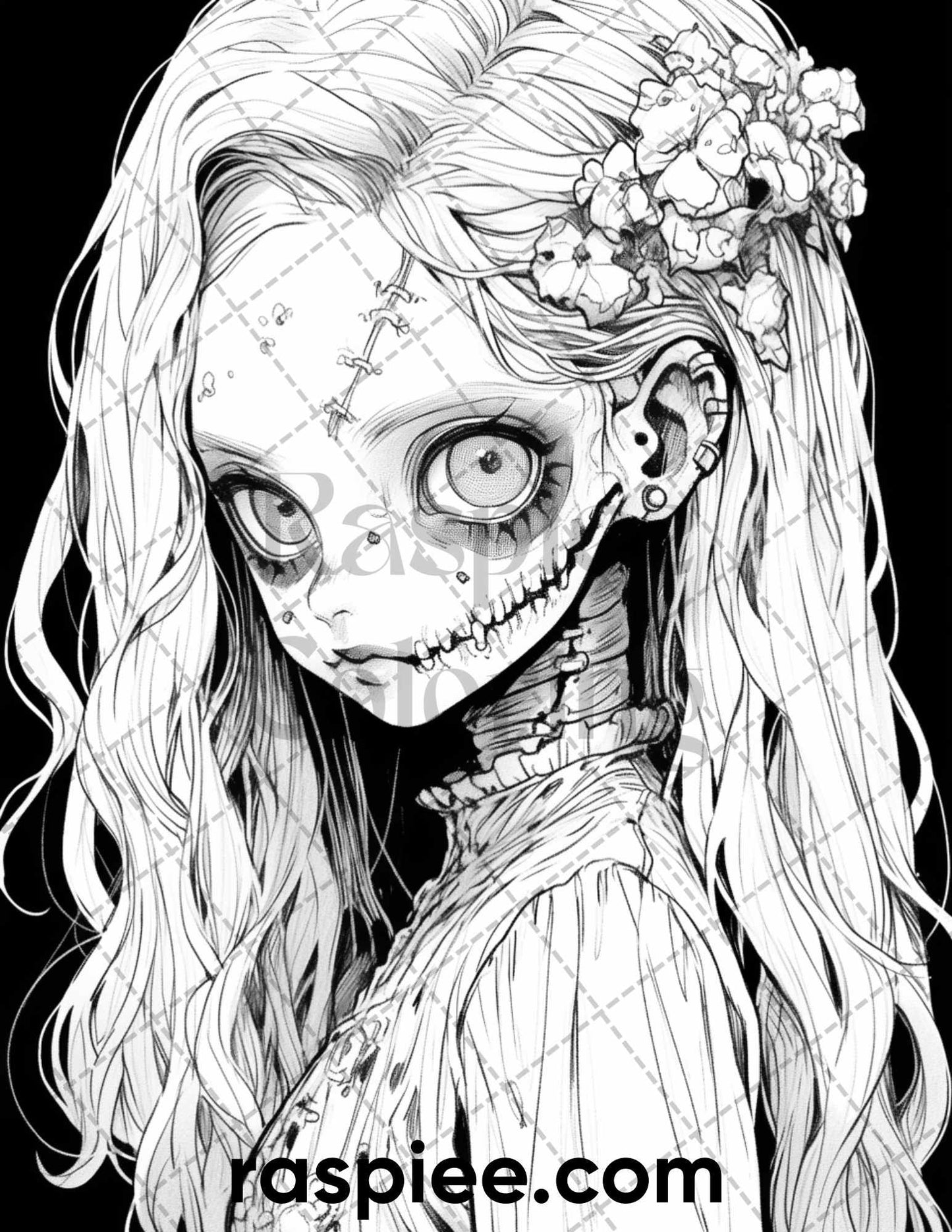 60 Horror Beauties Grayscale Coloring Pages Printable for Adults, PDF File Instant Download