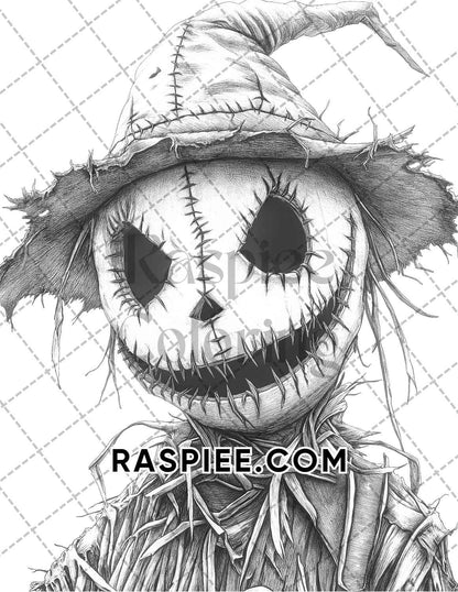 Horror Scarecrow Halloween Adult Coloring Pages Printable PDF Instant Download