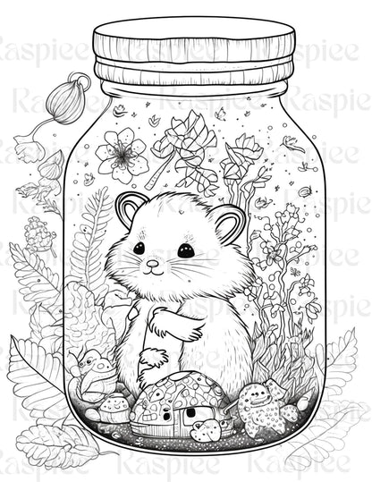 100 Animal in Jar Coloring Pages, Printable Coloring Pages for Kids and Adults, Printable PDF File Instant Download