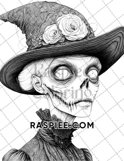 Victorian Zombies Halloween Adult Coloring Pages Printable PDF