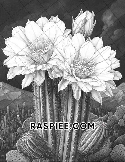 Succulent Blossoms Adult Coloring Pages Printable PDF Instant Download