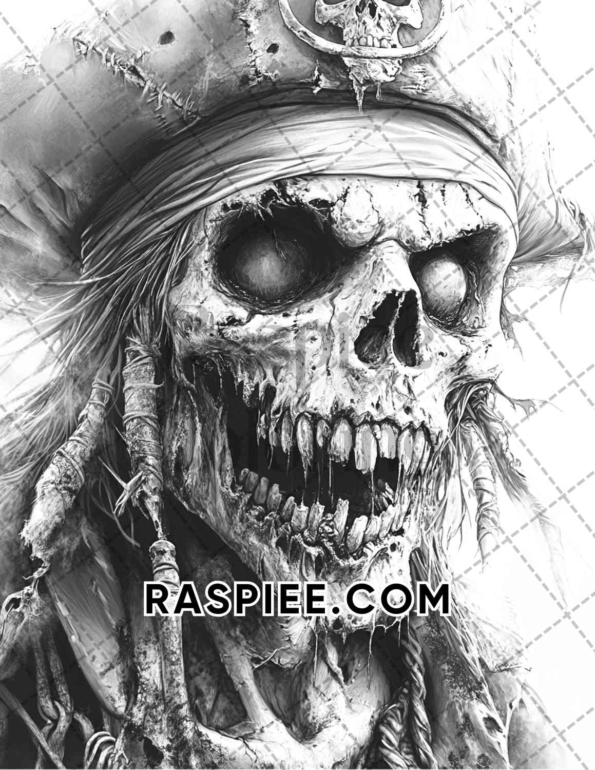 Zombie Pirates Halloween Adult Coloring Pages Printable PDF Instant Download