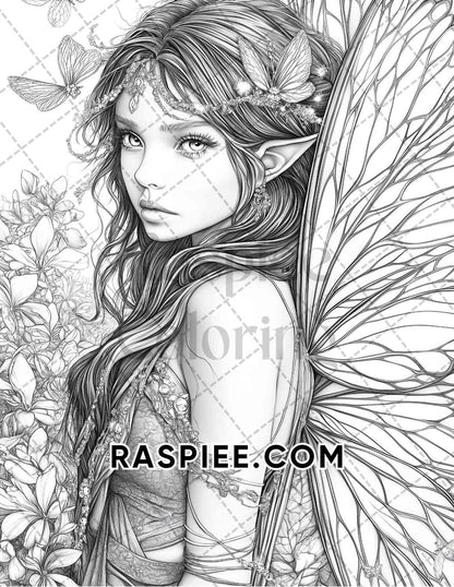 Fairy Beauties Portrait Adult Coloring Pages Printable PDF Instant Download