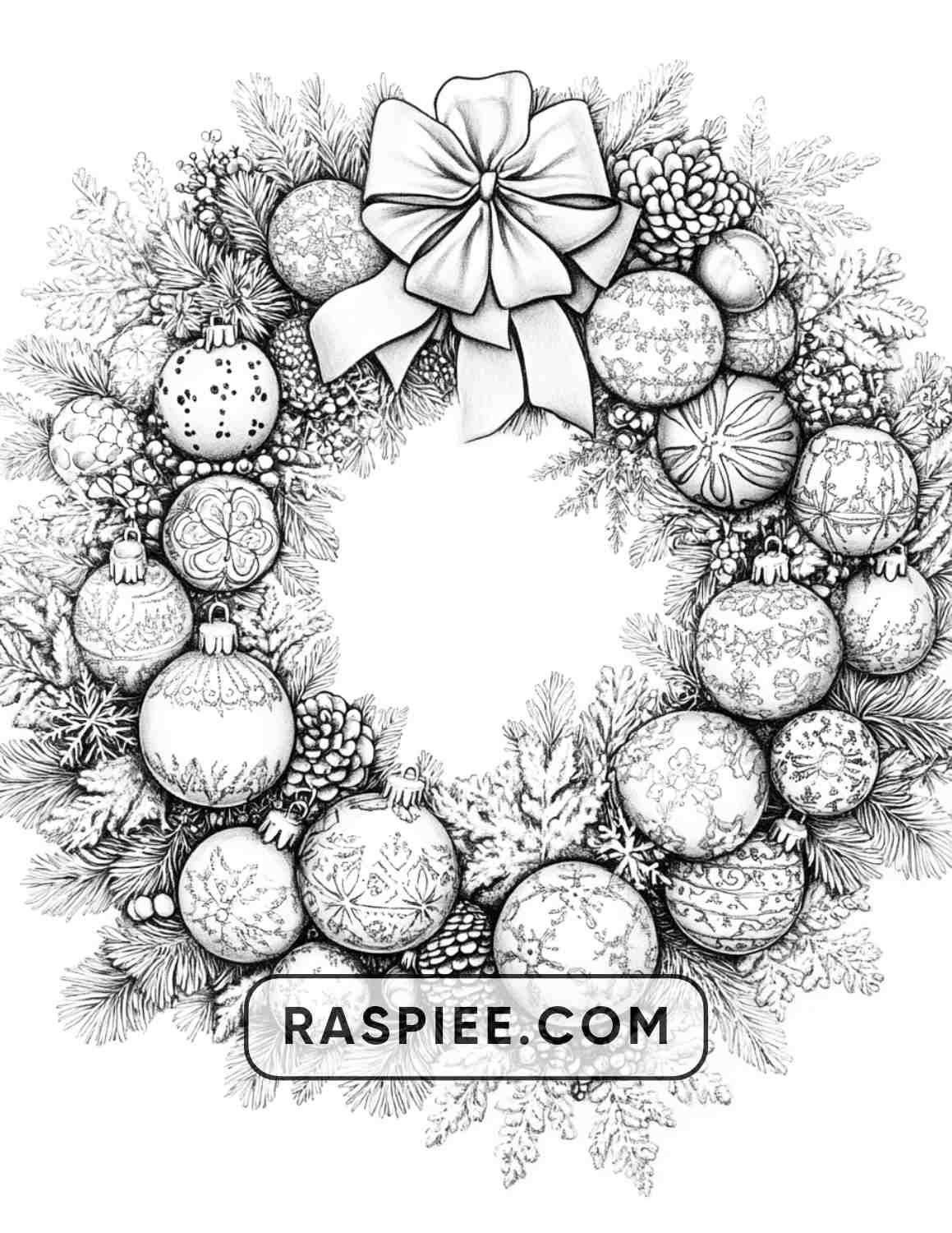 72 Christmas Wreaths Adult Coloring Pages - RASPIEE