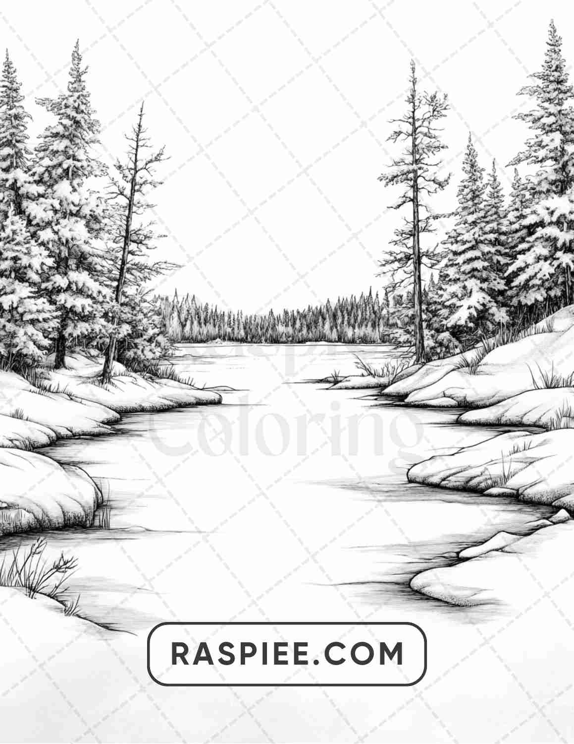 82 Winter Landscapes Adult Coloring Pages - RASPIEE