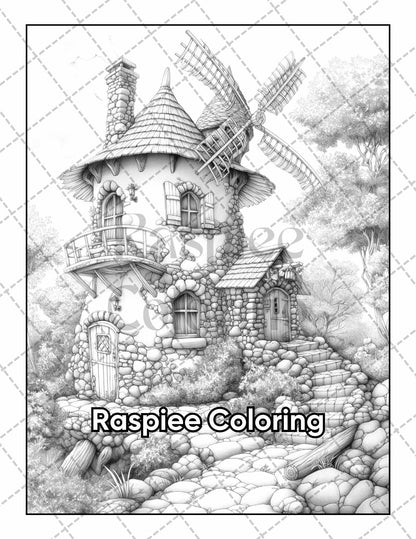 50 Fantasy Fairy Houses Adult Coloring Pages Printable PDF Instant Download