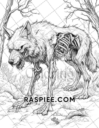 Horror Animals Halloween Adult Coloring Pages Printable PDF Instant Download