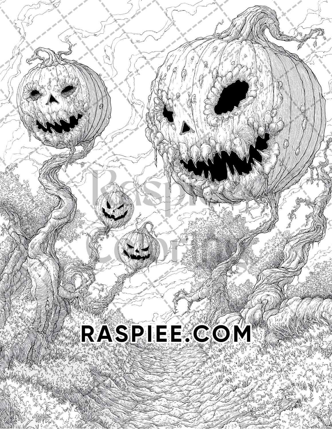 Halloween Surreal Adult Coloring Pages Printable PDF Instant Download - RASPIEE