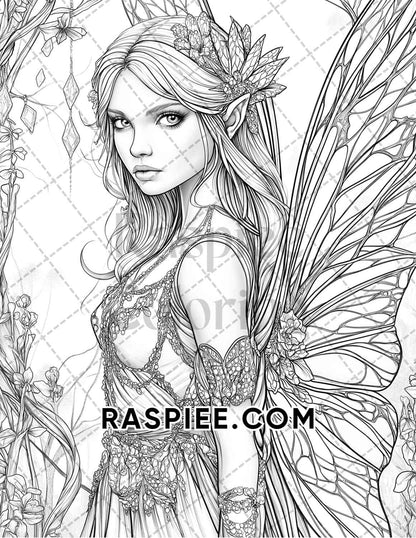 Fairy Beauties Portrait Adult Coloring Pages Printable PDF Instant Download