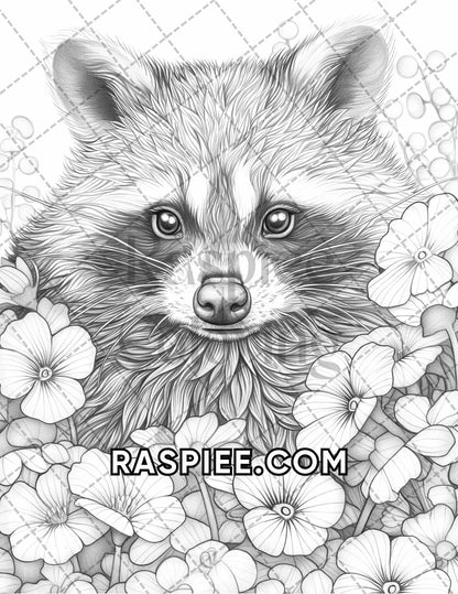 75 Animals in Flowers Grayscale Adult Coloring Pages Printable PDF Instant Download - RASPIEE