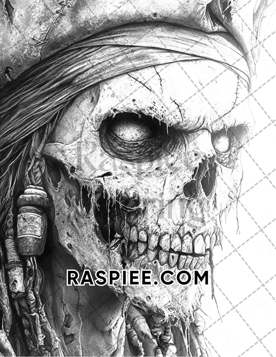 Zombie Pirates Halloween Adult Coloring Pages Printable PDF Instant Download