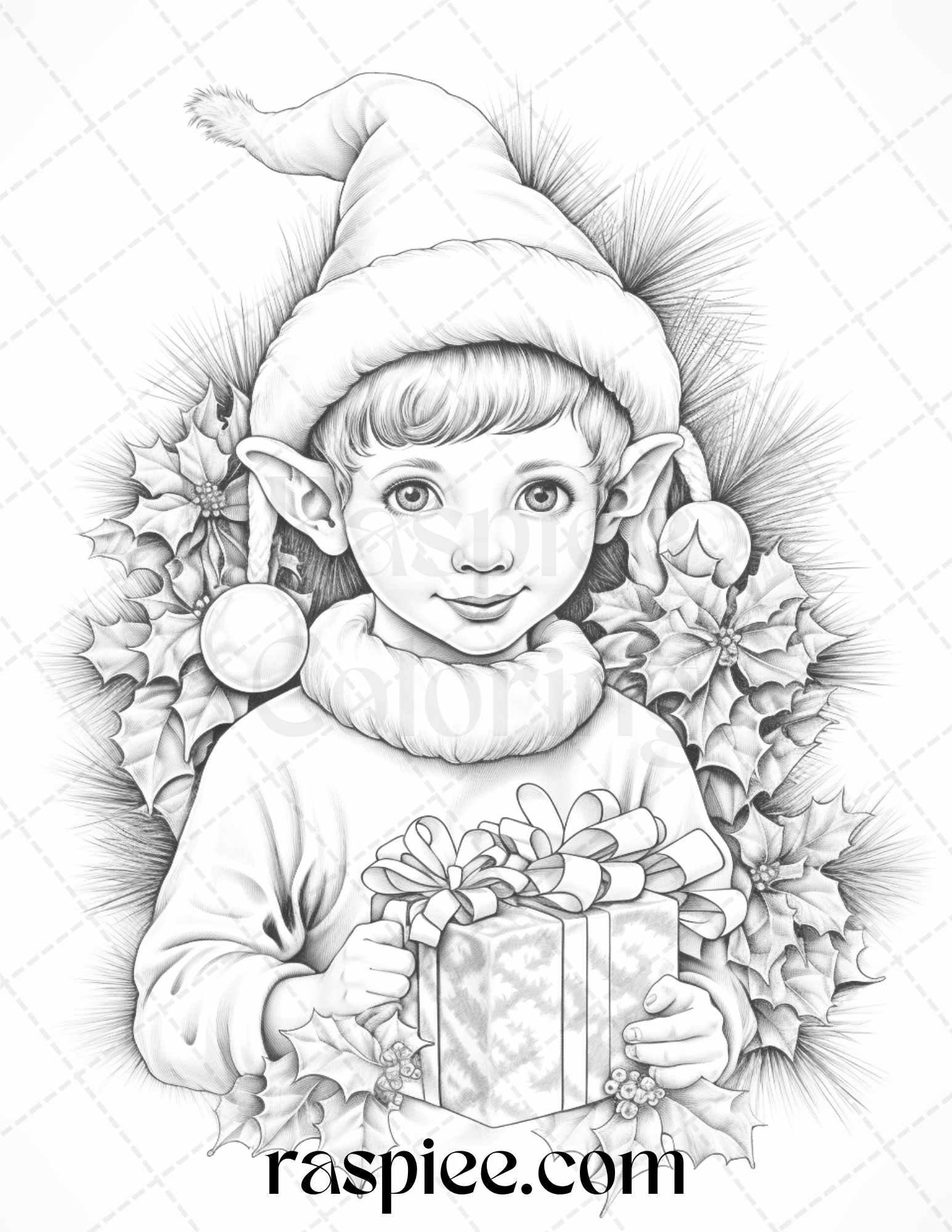 49 b0746af5 952b 4675 a994 3b2729dc6ca7 110 christmas elves grayscale coloring pages printable for adults kids, pdf file instant download