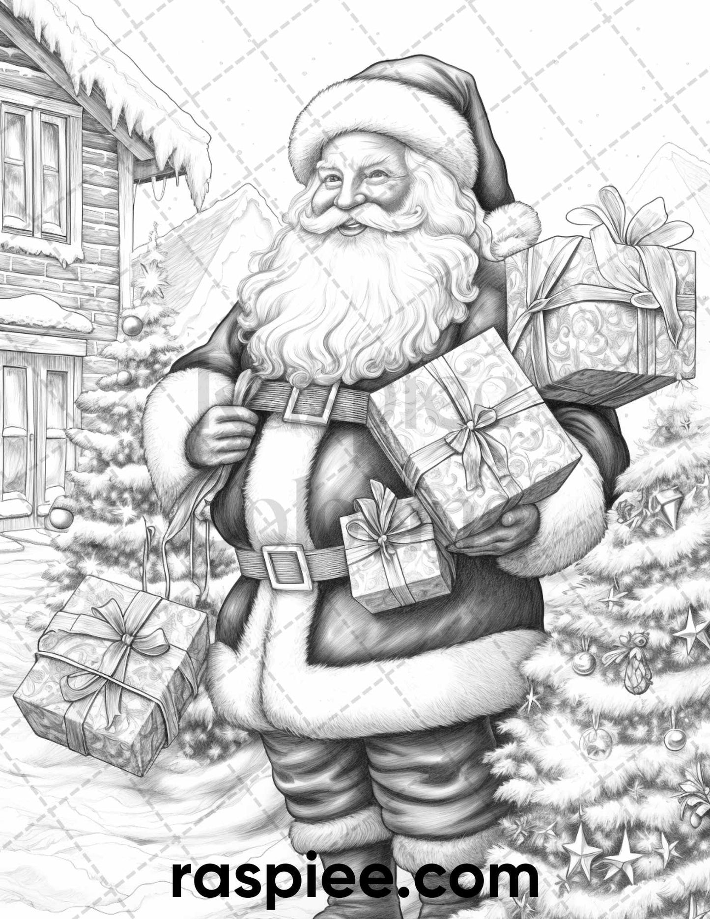 60 Merry Christmas Grayscale Coloring Pages Printable for Adult, Holiday Relaxation Art, PDF File Instant Download