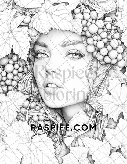 Autumn Beauties Portrait Adult Coloring Pages Printable PDF Instant Download