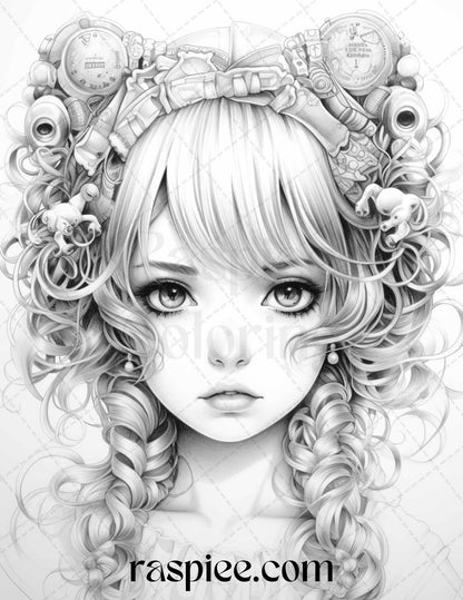 Cute Decora Girls Coloring Pages, Grayscale Printable Coloring Sheets, Coloring Book for Adults and Kids