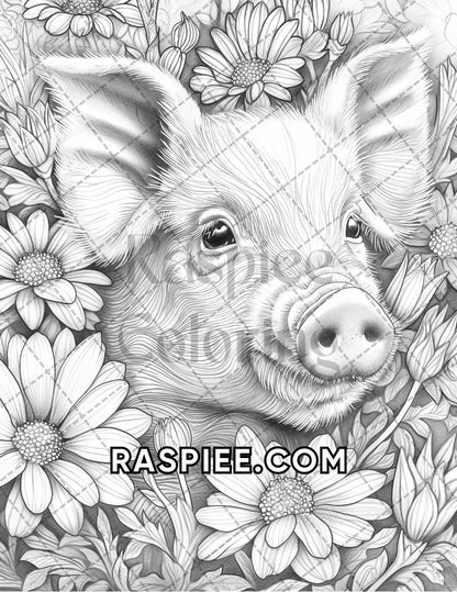 75 Animals in Flowers Grayscale Adult Coloring Pages Printable PDF Instant Download - RASPIEE