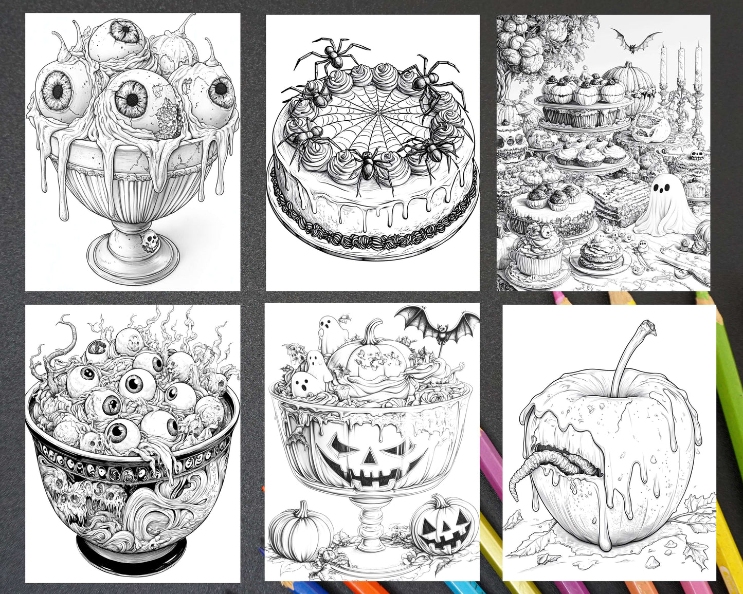 Spooky Desserts Halloween Adult Coloring Pages Printable PDF