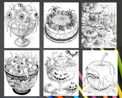 Spooky Desserts Halloween Adult Coloring Pages Printable PDF