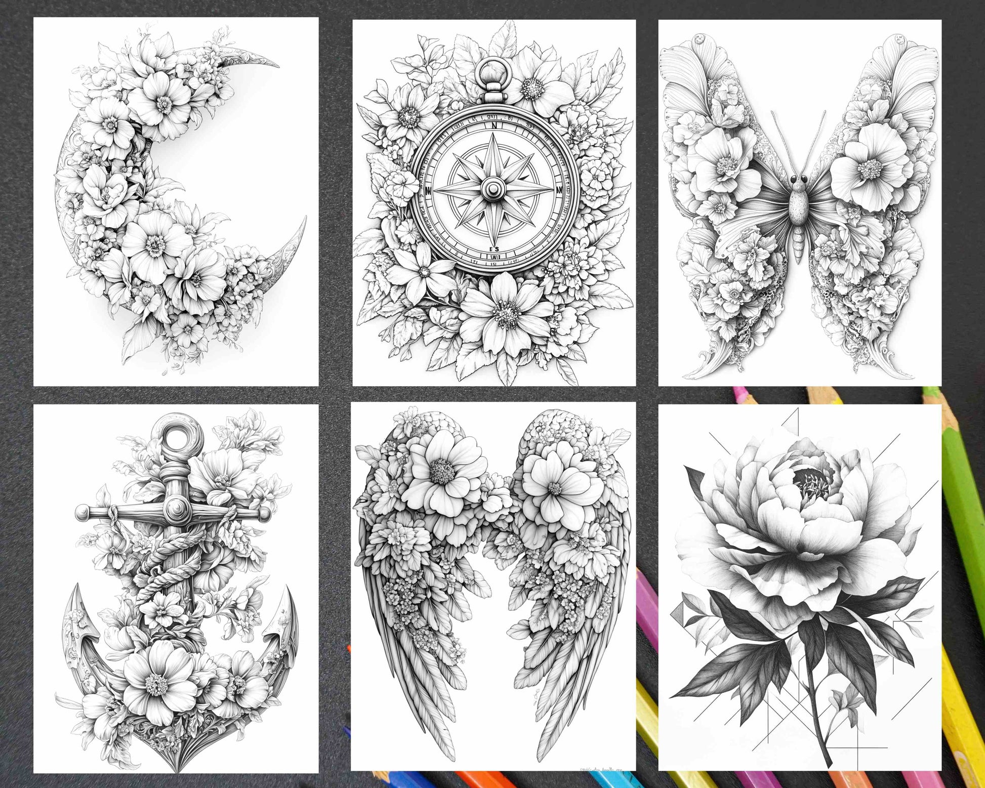 77 Flower Tattoos Adult Coloring Pages - RASPIEE