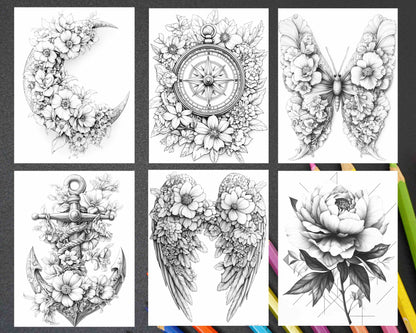 77 Flower Tattoos Adult Coloring Pages - RASPIEE