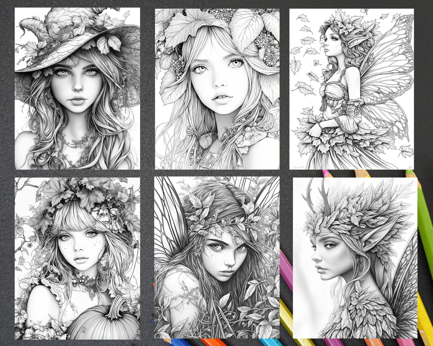 Fairy Beauties Portrait Adult Coloring Pages Printable PDF Instant Download