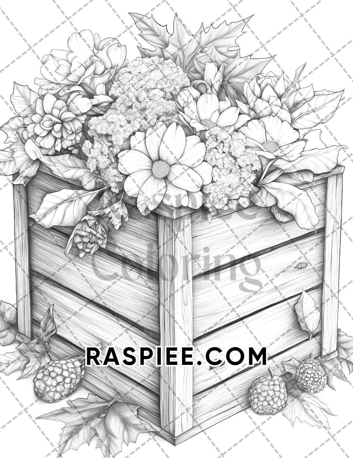 Fall Flowers Adult Coloring Pages Printable PDF Instant Download - RASPIEE