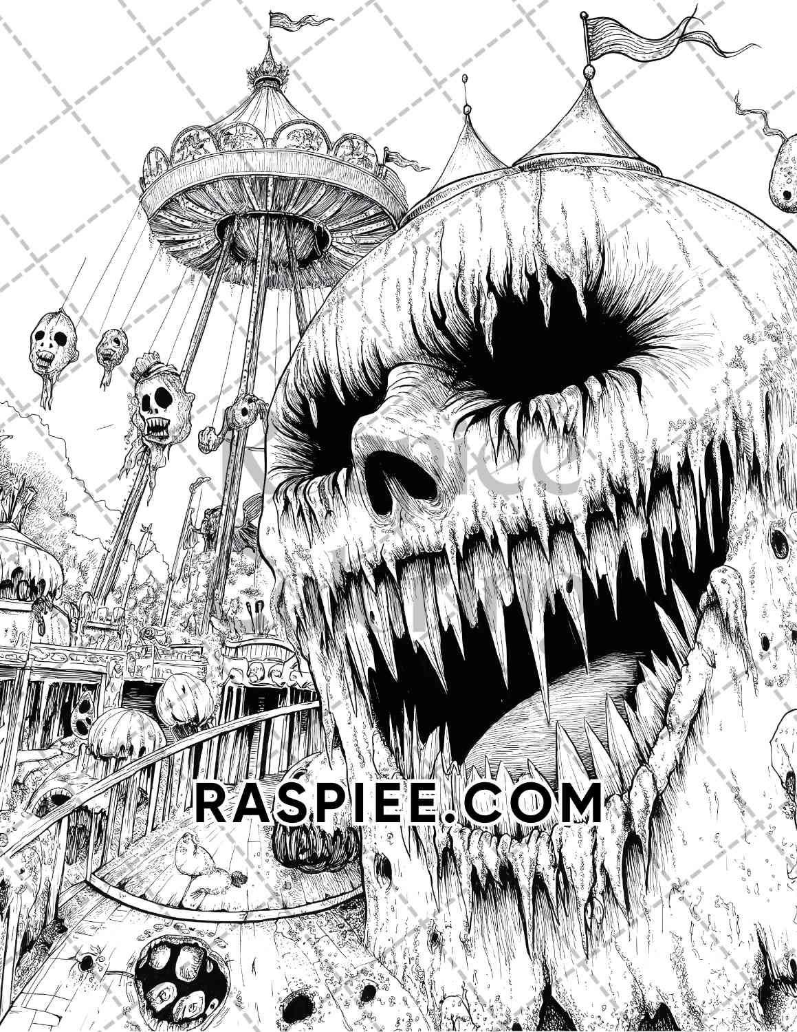 Halloween Surreal Adult Coloring Pages Printable PDF Instant Download - RASPIEE