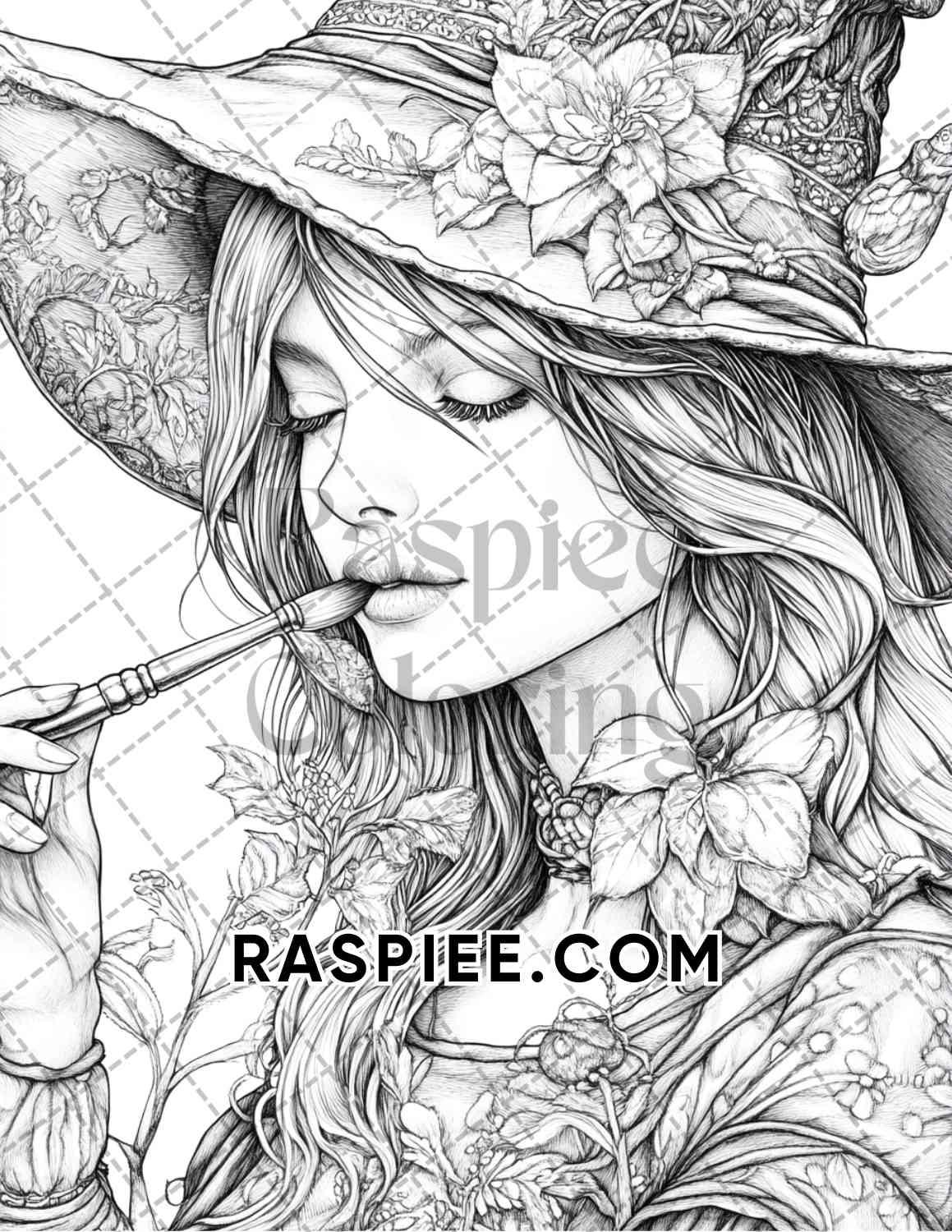 Enchanted Witches Adult Coloring Pages Printable PDF Instant Download - RASPIEE