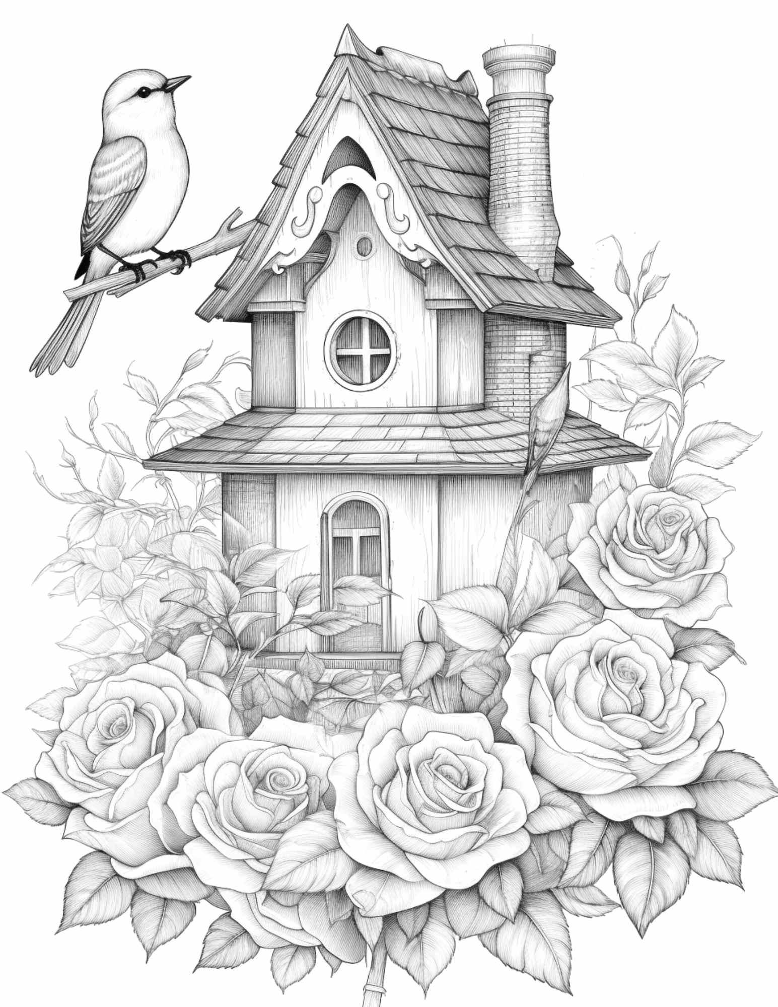 Free Flower Bird House Grayscale Coloring Pages Printable for Adults, – RASPIEE free-flower-bird-house-grayscale-coloring-pages-printable-for-adults-raspiee