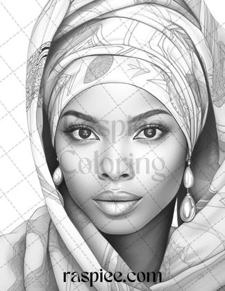 40 Beautiful African Women Grayscale Coloring Pages Printable for Adul ...