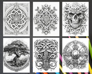 87 Viking Tattoos Grayscale Adult Coloring Pages Printable PDF Instant