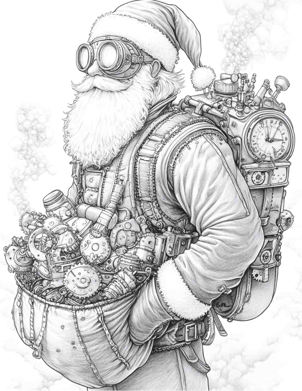 Steampunk Christmas Adult Coloring Pages Printable PDF Instant Download