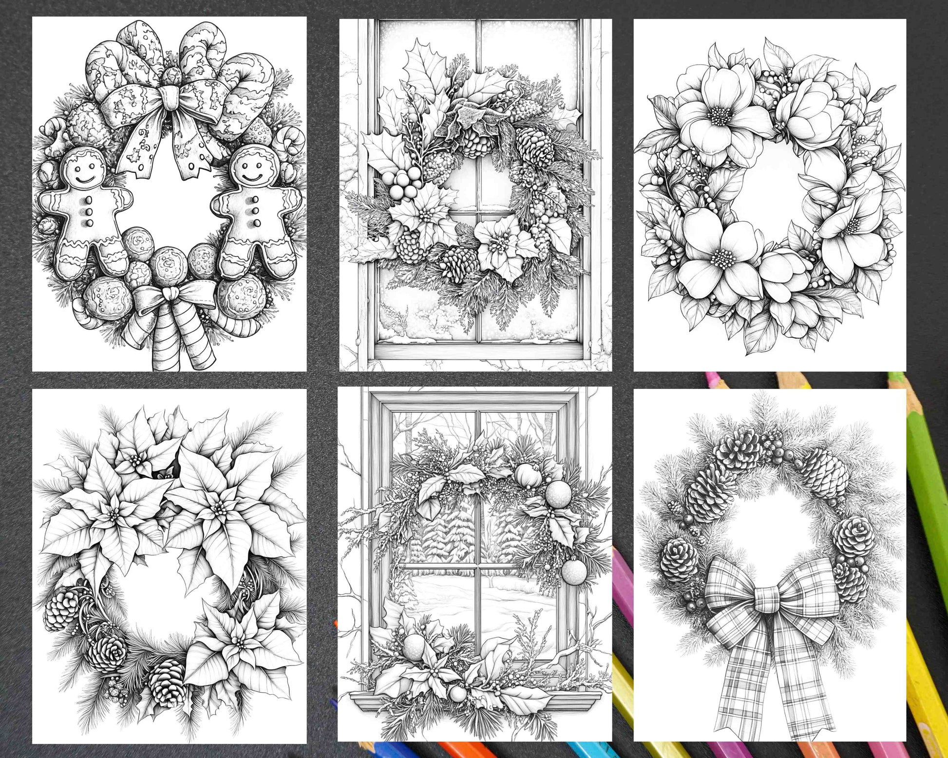 72 Christmas Wreaths Adult Coloring Pages - RASPIEE