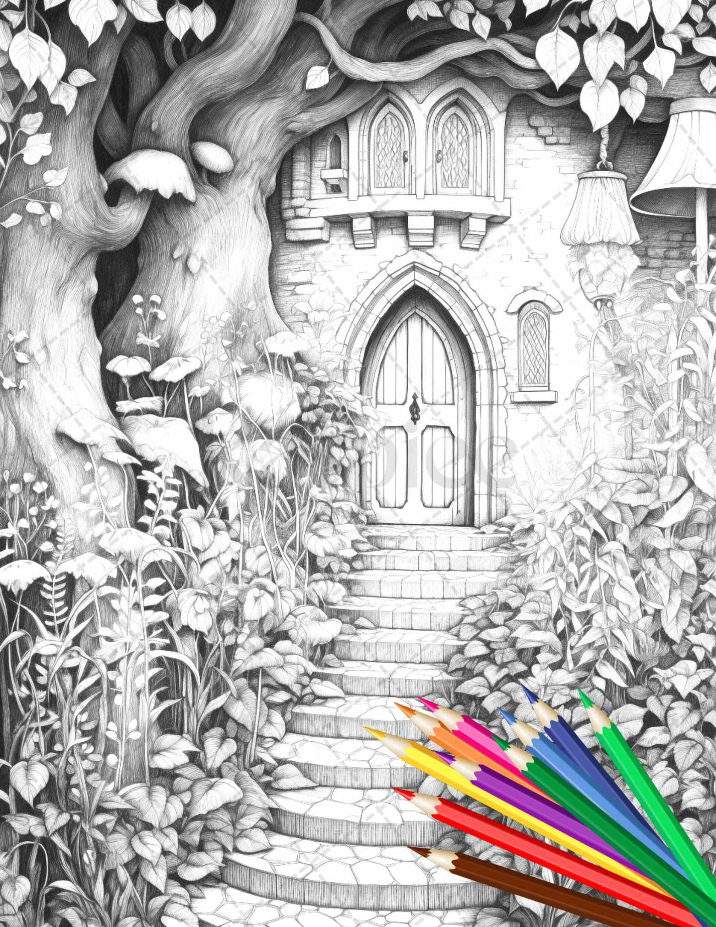 Secret Garden Coloring Pages Printable for Adults, Grayscale Coloring